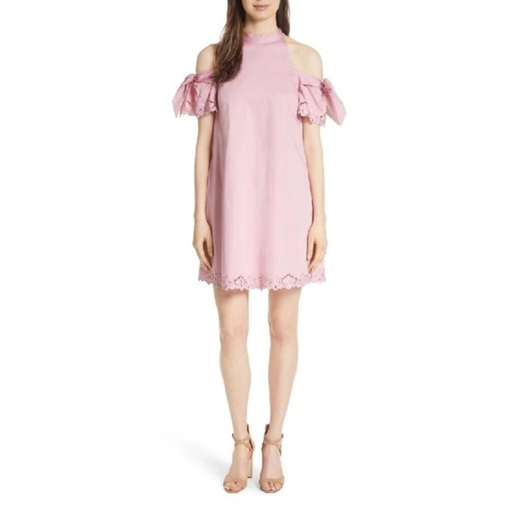 Ted Baker Semarra Pink Embroidered Cold Shoulder Shift Mini Dress Size 4/US 10